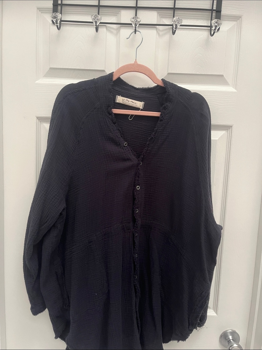 Free People Blue Textured Button-Up Tunic